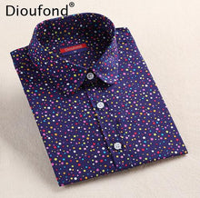 Load image into Gallery viewer, Dioufond Polka Dot Printed Blouse Shirt Women Long Sleeve Cotton Work Wear Blouses White Print Blusa Feminina Navy Top 2017