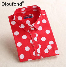 Load image into Gallery viewer, Dioufond Polka Dot Printed Blouse Shirt Women Long Sleeve Cotton Work Wear Blouses White Print Blusa Feminina Navy Top 2017
