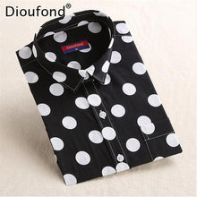 Load image into Gallery viewer, Dioufond Polka Dot Printed Blouse Shirt Women Long Sleeve Cotton Work Wear Blouses White Print Blusa Feminina Navy Top 2017