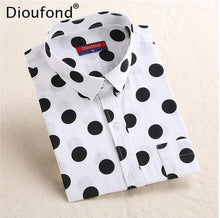 Load image into Gallery viewer, Dioufond Polka Dot Printed Blouse Shirt Women Long Sleeve Cotton Work Wear Blouses White Print Blusa Feminina Navy Top 2017