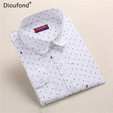 Load image into Gallery viewer, Dioufond Polka Dot Printed Blouse Shirt Women Long Sleeve Cotton Work Wear Blouses White Print Blusa Feminina Navy Top 2017