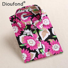 Load image into Gallery viewer, Dioufond Summer Floral Blouse Shirt Women Long Sleeve Tops Cotton Shirts White Navy Blouses Small Flower Blusas Femininas 2016