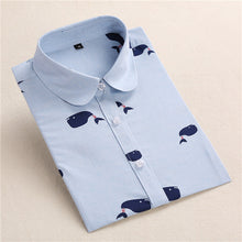 Load image into Gallery viewer, Dioufond Summer Floral Blouse Shirt Women Long Sleeve Tops Cotton Shirts White Navy Blouses Small Flower Blusas Femininas 2016