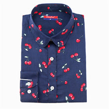Load image into Gallery viewer, Dioufond Summer Floral Blouse Shirt Women Long Sleeve Tops Cotton Shirts White Navy Blouses Small Flower Blusas Femininas 2016
