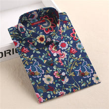 Load image into Gallery viewer, Dioufond Summer Floral Blouse Shirt Women Long Sleeve Tops Cotton Shirts White Navy Blouses Small Flower Blusas Femininas 2016