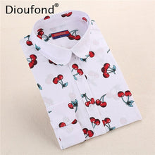 Load image into Gallery viewer, Dioufond Summer Floral Blouse Shirt Women Long Sleeve Tops Cotton Shirts White Navy Blouses Small Flower Blusas Femininas 2016