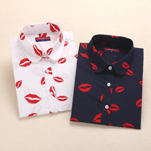 Load image into Gallery viewer, Dioufond Summer Floral Blouse Shirt Women Long Sleeve Tops Cotton Shirts White Navy Blouses Small Flower Blusas Femininas 2016