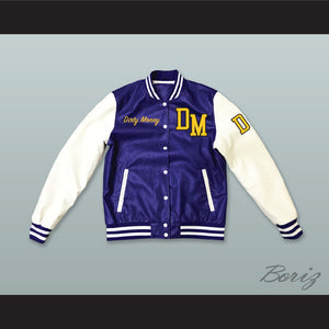 Dirty Money Blue and White Lab Leather Varsity Letterman Jacket