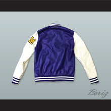 Load image into Gallery viewer, Dirty Money Blue and White Lab Leather Varsity Letterman Jacket