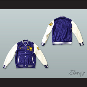 Dirty Money Blue and White Lab Leather Varsity Letterman Jacket