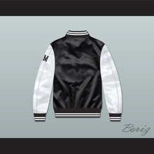 Load image into Gallery viewer, Dirty Money Black/ White Varsity Letterman Satin Bomber Jacket