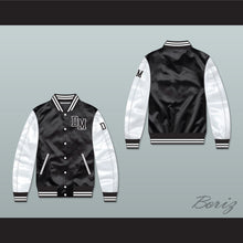 Load image into Gallery viewer, Dirty Money Black/ White Varsity Letterman Satin Bomber Jacket