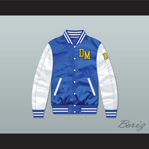 Dirty Money Blue/ White Varsity Letterman Satin Bomber Jacket