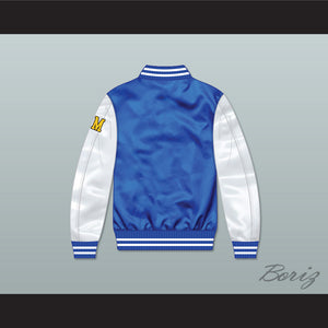 Dirty Money Blue/ White Varsity Letterman Satin Bomber Jacket