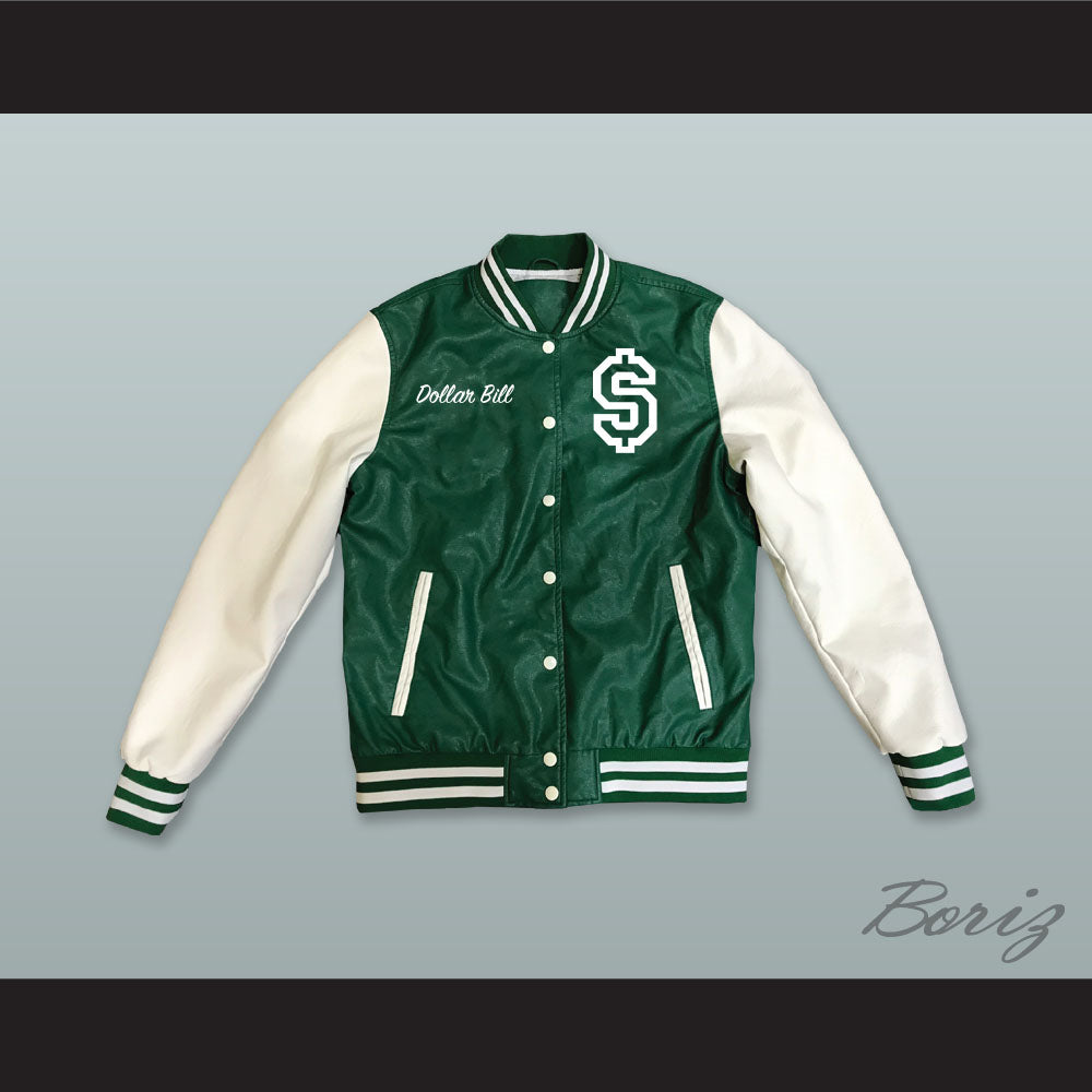 Dollar Bill Paid In Full Green and White Lab Leather Varsity Letterman Jacket