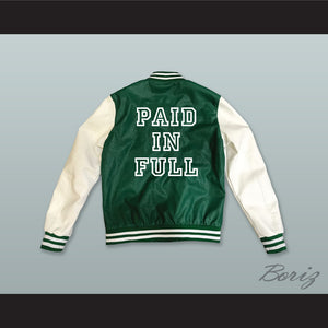 Dollar Bill Paid In Full Green and White Lab Leather Varsity Letterman Jacket
