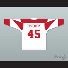 Load image into Gallery viewer, Don Cheadle SNL Donald Trump 45 USSA White Hockey Jersey