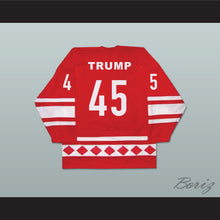 Load image into Gallery viewer, Donald Trump 45 CCCP Team Russia Red Hockey Jersey Fake News