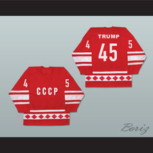 Load image into Gallery viewer, Donald Trump 45 CCCP Team Russia Red Hockey Jersey Fake News