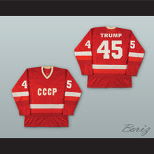 Load image into Gallery viewer, Donald Trump 45 CCCP Russian Team Red Hockey Jersey Fake News