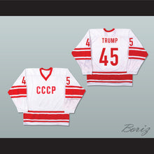 Load image into Gallery viewer, Donald Trump 45 CCCP Russian Team White Hockey Jersey Fake News