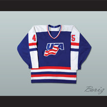Load image into Gallery viewer, Donald Trump 45 Team USA Blue Hockey Jersey