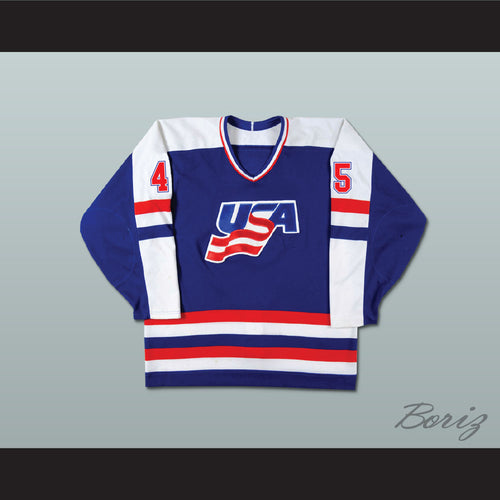 Donald Trump 45 Team USA Blue Hockey Jersey