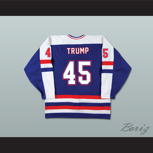 Donald Trump 45 Team USA Blue Hockey Jersey