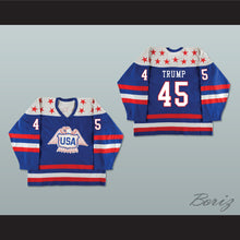 Load image into Gallery viewer, Donald Trump 45 USA Eagle Blue Hockey Jersey