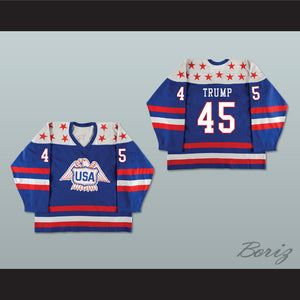 Donald Trump 45 USA Eagle Blue Hockey Jersey