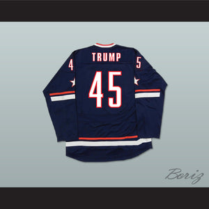 Donald Trump 45 USA Navy Blue Hockey Jersey