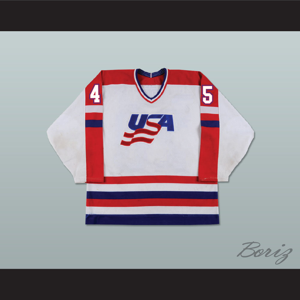 Donald Trump 45 Team USA White Hockey Jersey