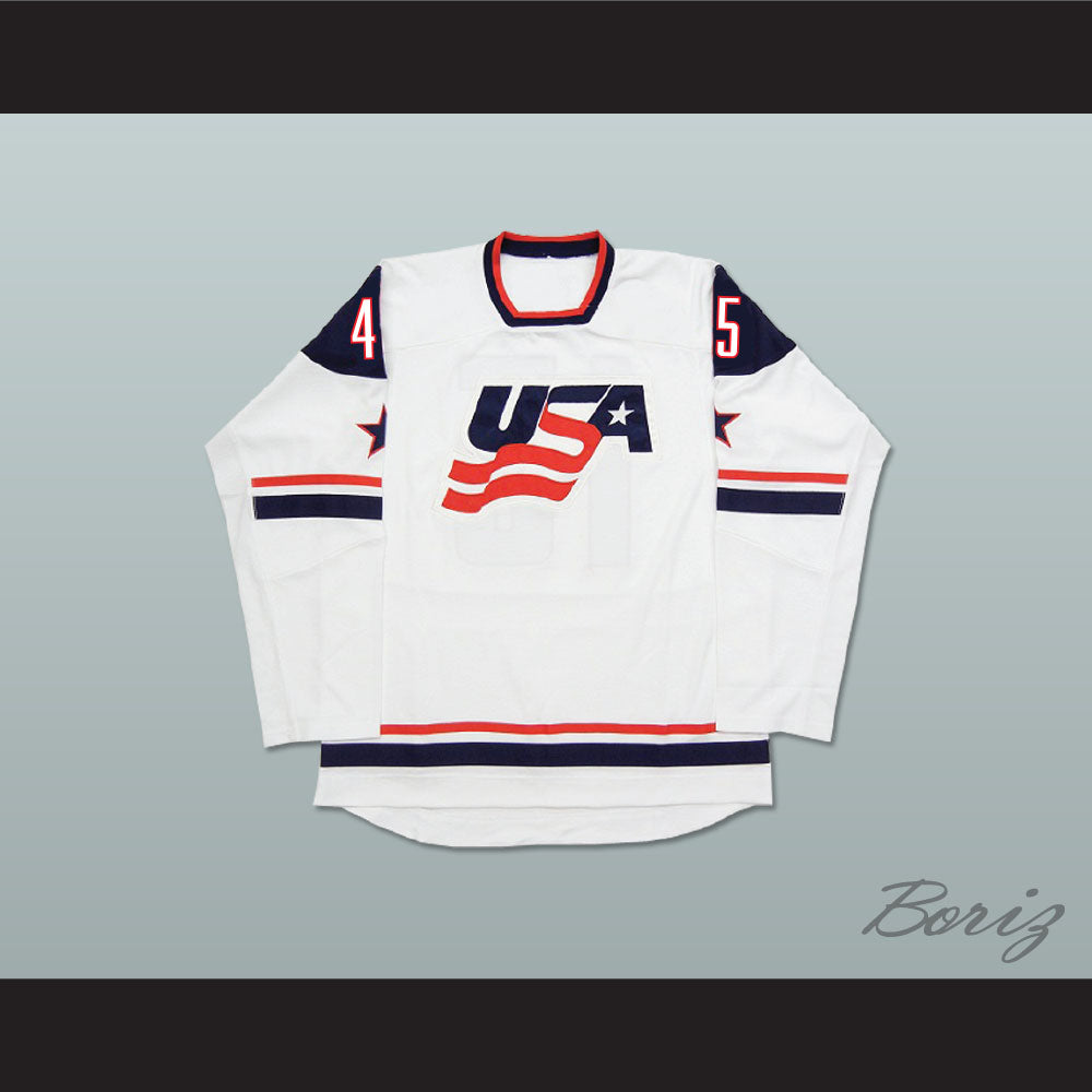 Donald Trump 45 USA White Hockey Jersey