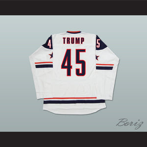 Donald Trump 45 USA White Hockey Jersey