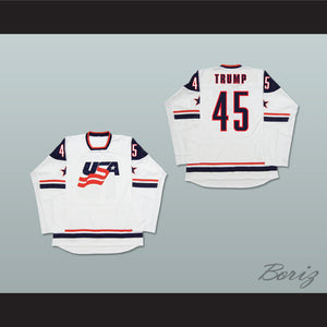 Donald Trump 45 USA White Hockey Jersey