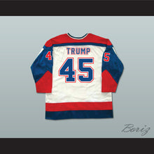 Load image into Gallery viewer, Donald Trump 45 USA Tie Down White Hockey Jersey