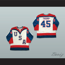Load image into Gallery viewer, Donald Trump 45 USA Tie Down White Hockey Jersey