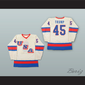 Donald Trump 45 USA National Team White Hockey Jersey