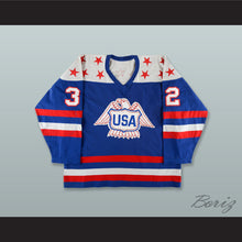 Load image into Gallery viewer, Doug Palazzari 32 Team USA Canada Cup Blue Hockey Jersey