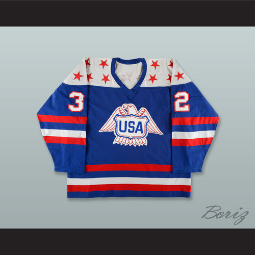 Doug Palazzari 32 Team USA Canada Cup Blue Hockey Jersey