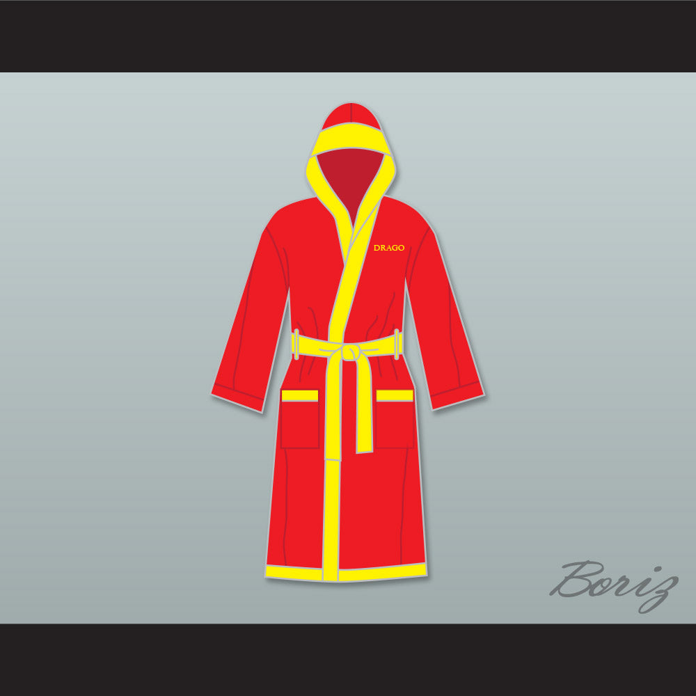 Ivan Drago Russian Red Satin Full Boxing Robe with Hood