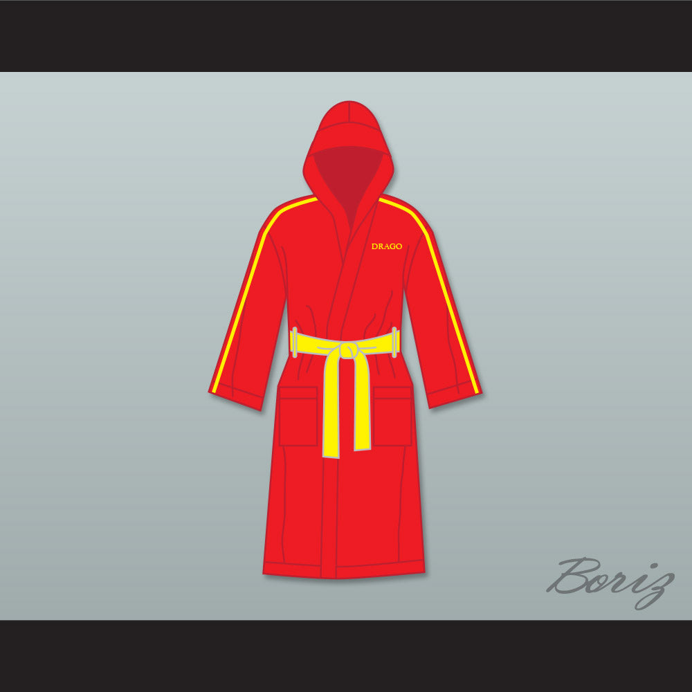 Ivan Drago Russia Red Satin Full Boxing Robe with Hood