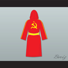 Load image into Gallery viewer, Ivan Drago Russia Red Satin Full Boxing Robe with Hood