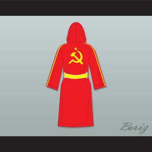 Ivan Drago Russia Red Satin Full Boxing Robe with Hood