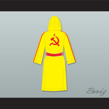 Load image into Gallery viewer, Ivan Drago Russia Yellow Satin Full Boxing Robe with Hood