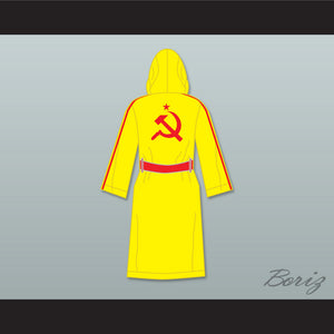 Ivan Drago Russia Yellow Satin Full Boxing Robe with Hood