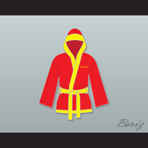 Ivan Drago Russian Red Satin Half Boxing Robe with Hood