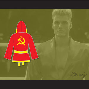 Ivan Drago Russian Red Satin Half Boxing Robe with Hood