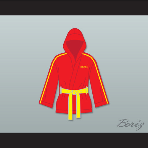 Ivan Drago Russia Red Satin Half Boxing Robe with Hood