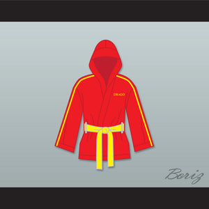 Ivan Drago Russia Red Satin Half Boxing Robe with Hood